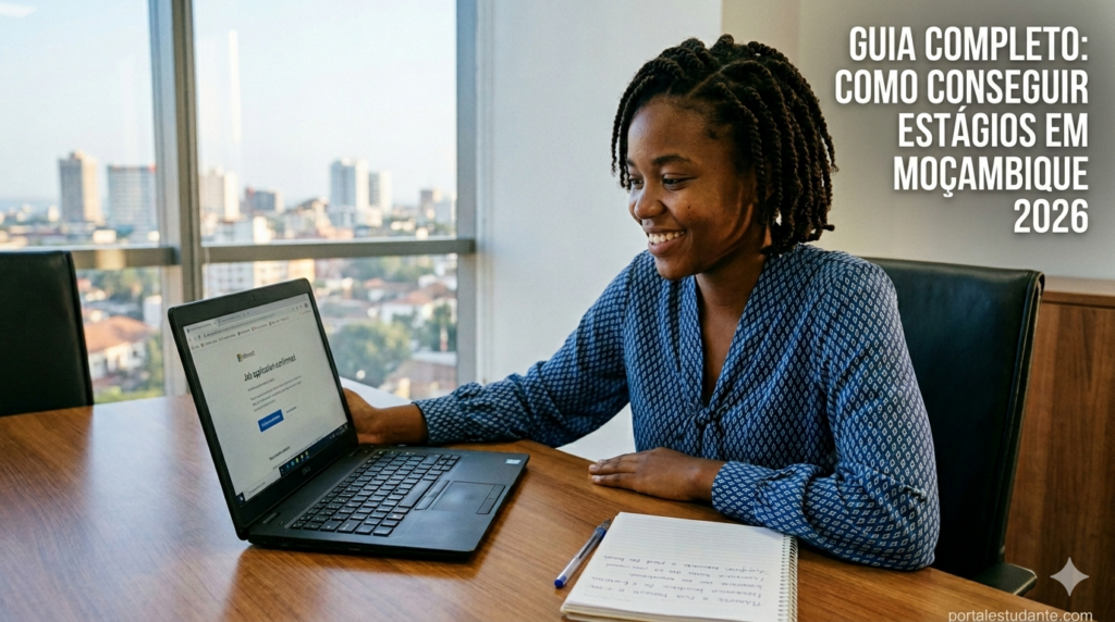estágios em Moçambique guia completo para estudantes candidata jovem com laptop em Maputo portalestudante.com