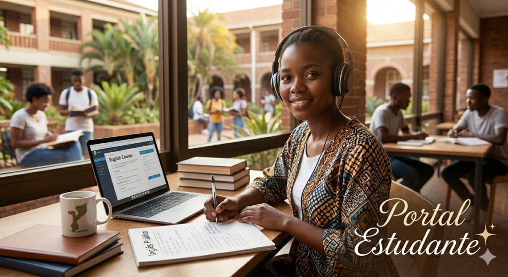 Estudante moçambicano a praticar a fala e audição para aprender inglês sozinho – Portal Estudante