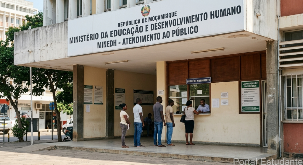 Guiché de atendimento para autenticar documentos no MINEDH e legalizar diplomas escolares.